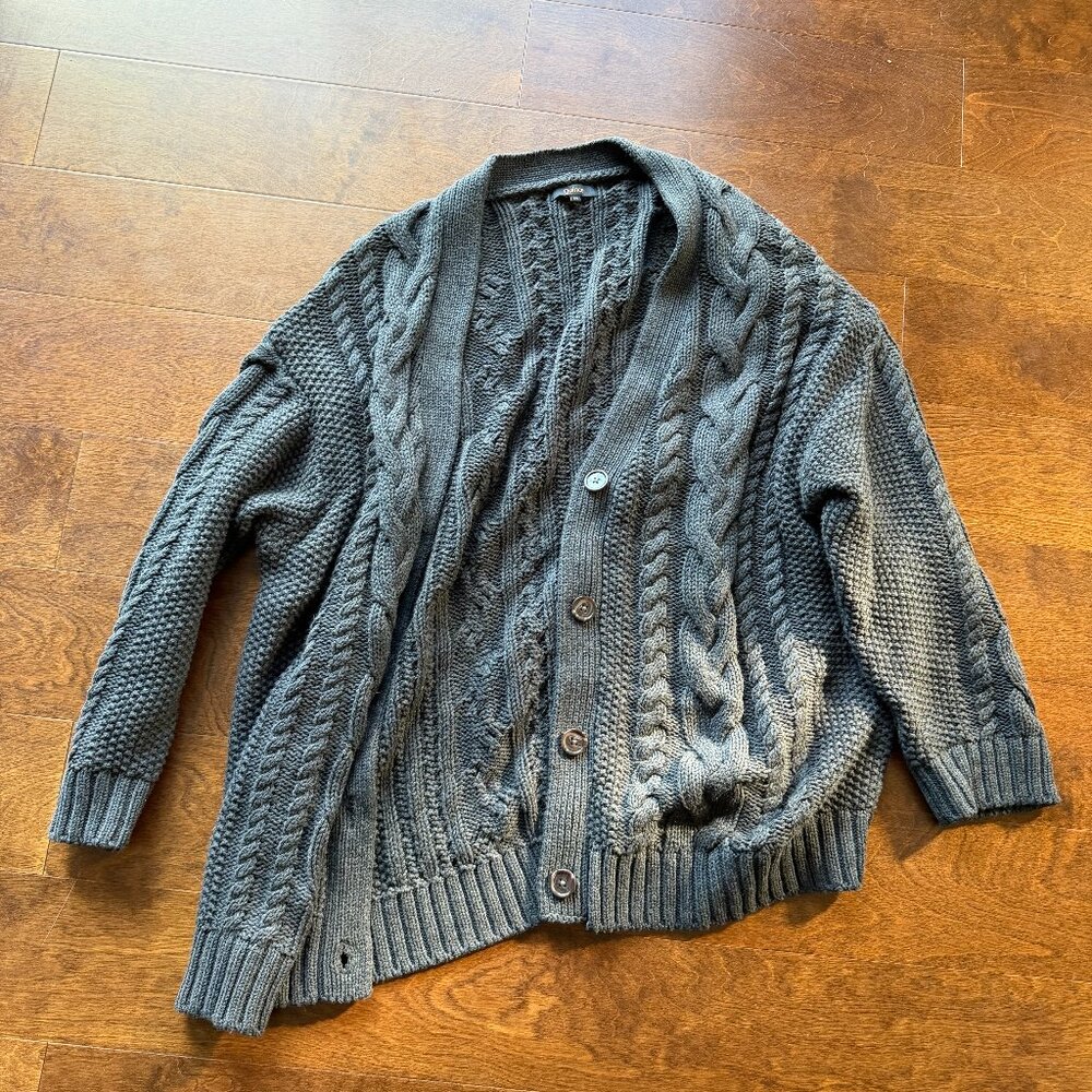 Quince Charcoal Cable Knit Cardigan